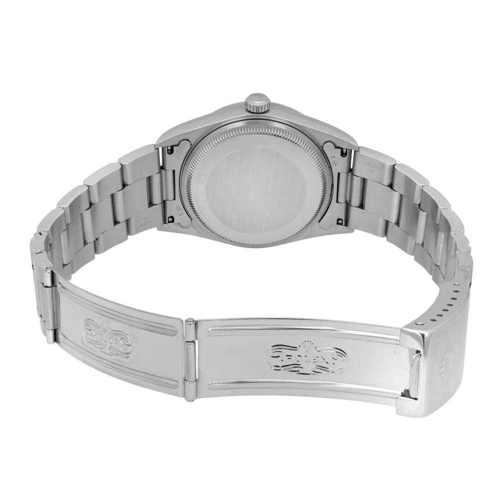 Back View Of Solid Back Case And Open Stainless Steel Band Of Rolex 14000 Watch Pre Owned Condition