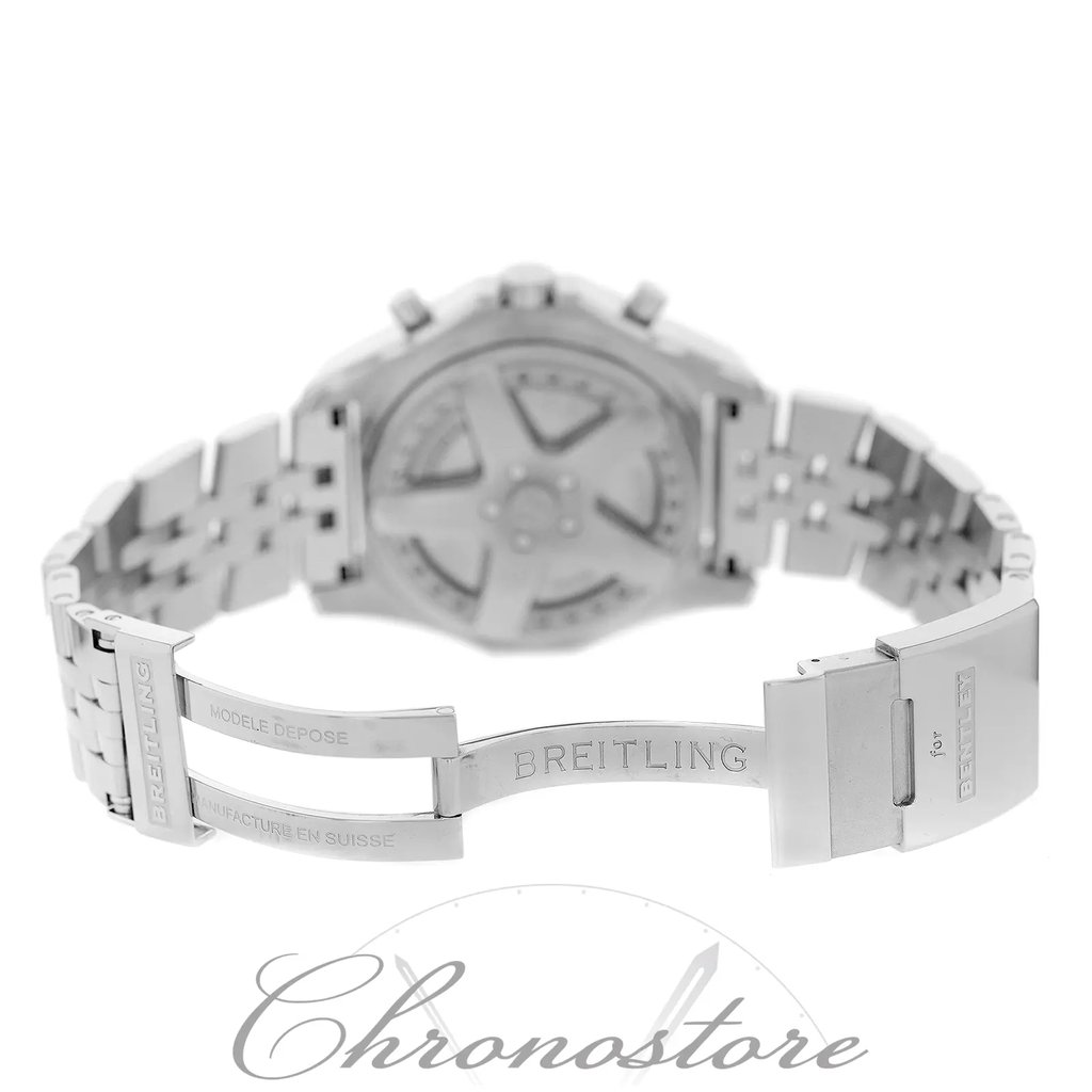 Back View Of {Caseback} Back Case And Open Stainless Steel Band Of Breitling A4436412-G679SS Watch Display Model Condition