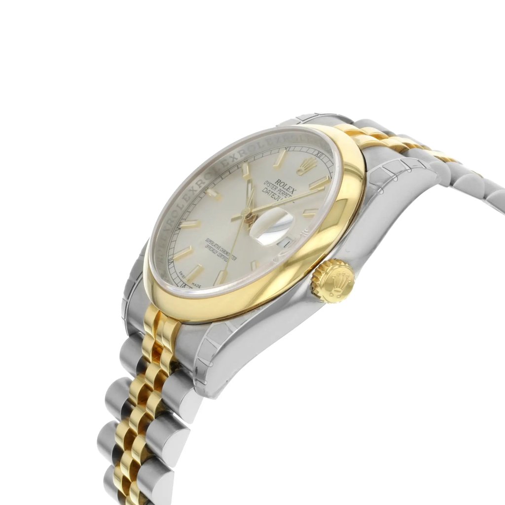 View Of Crown Facing Side Of Rolex 116203 SSJ Stainless Steel Watch Display Model Condition