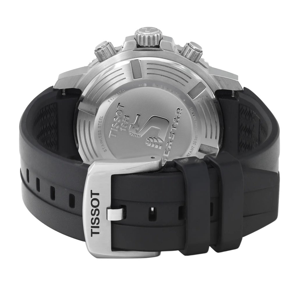 Back View Of Screwback Back Case And Closed Rubber Band Of Tissot T1204171704100 Watch New With Defects Condition
