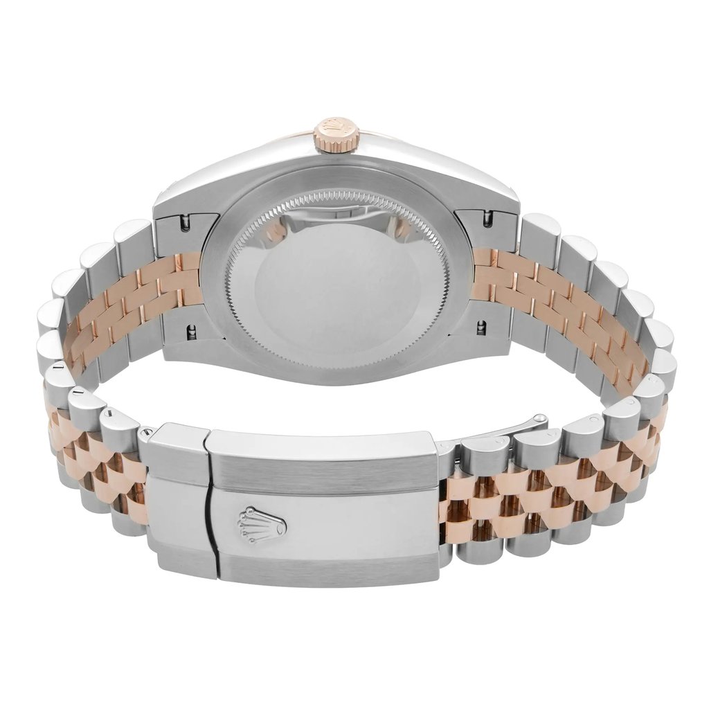 Back View Of {Caseback} Back Case And Closed Stainless and Solid Gold Band Of Rolex 126331 Watch Unworn Condition