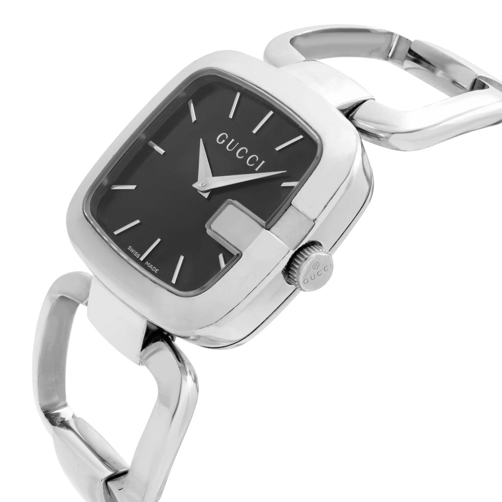 View Of Crown Facing Side Of Gucci YA125407 Stainless Steel Watch Pre Owned Condition