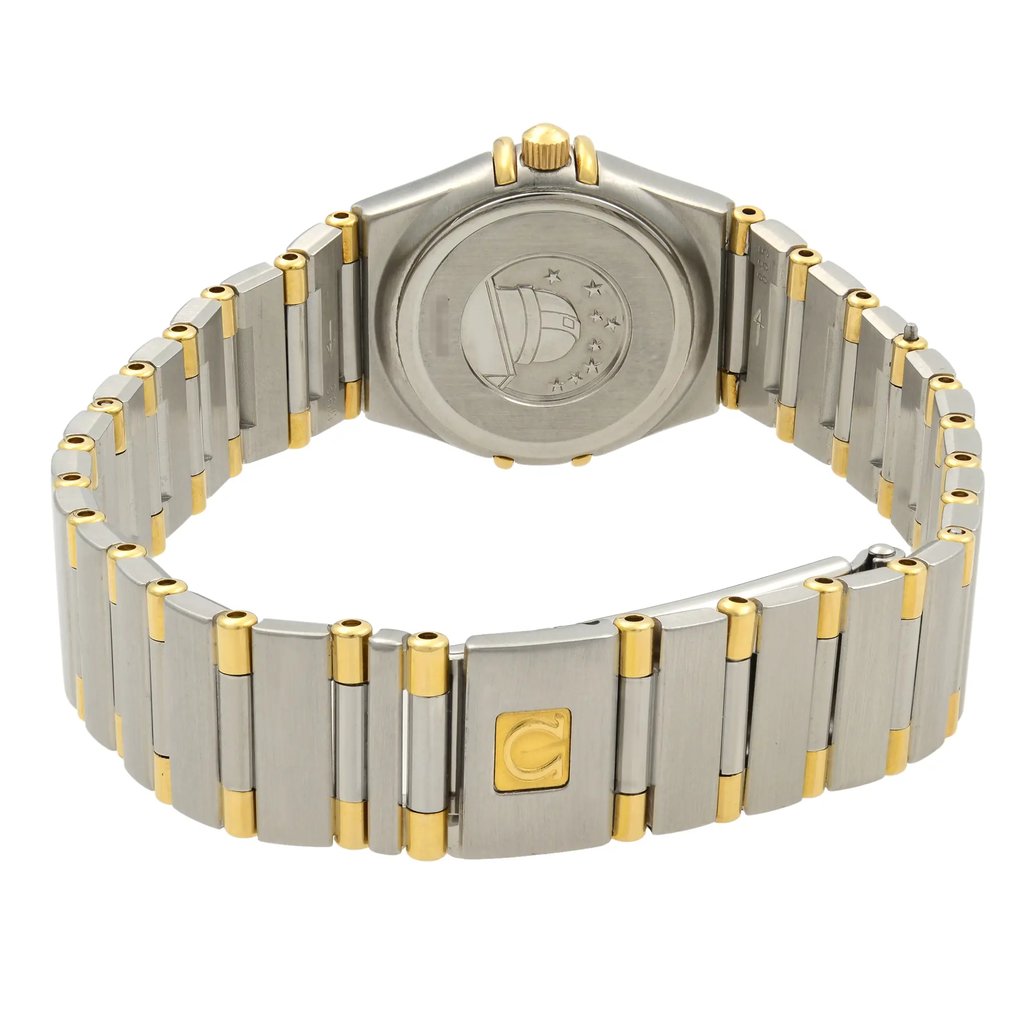 Back View Of Snap Back Case And Closed Stainless Steel,Gold Band Of OMEGA 1362.70.00 Watch Pre Owned Condition
