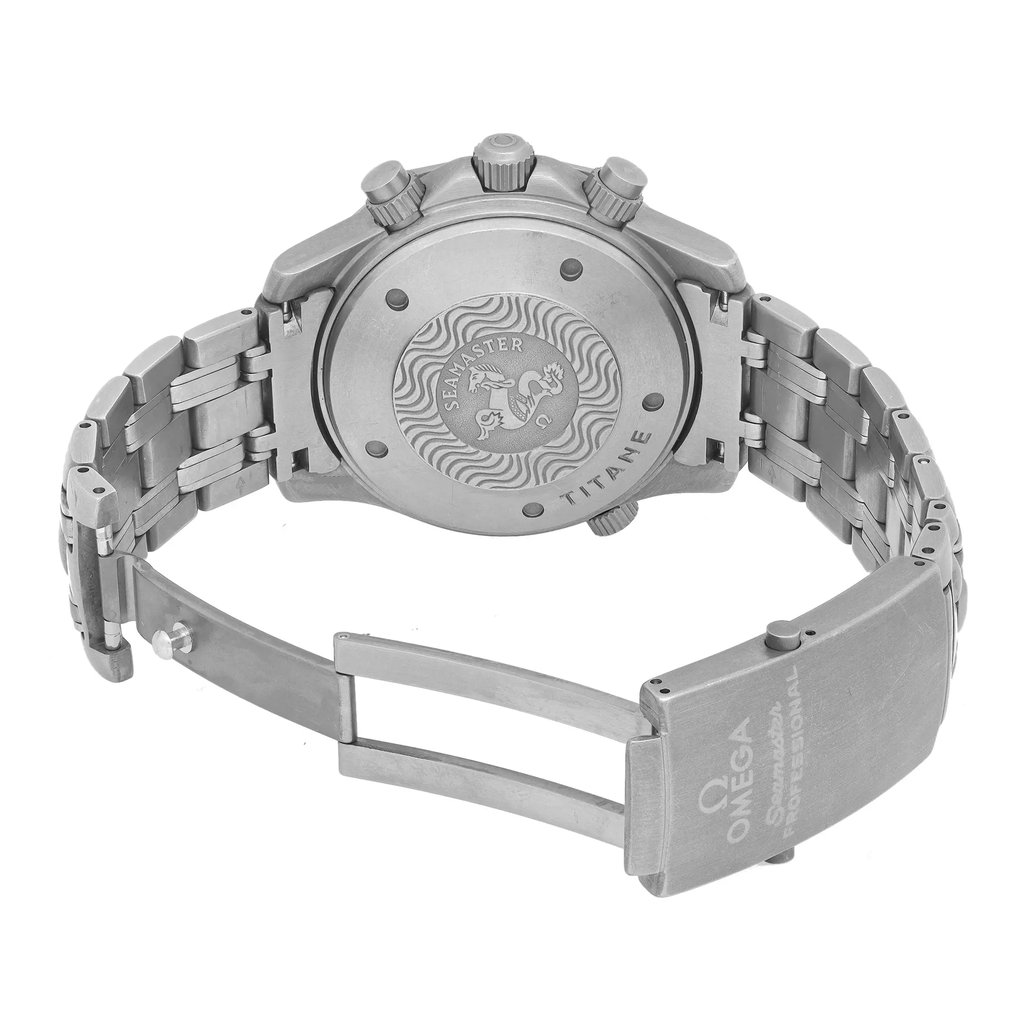 Back View Of Screwback Back Case And Open Titanium Band Of OMEGA 2298.80.00 Watch Pre Owned Condition