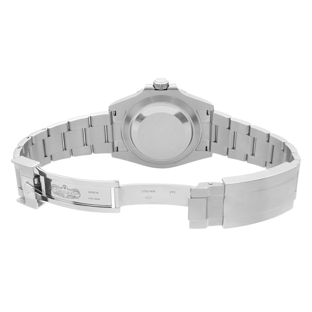 Back View Of Solid Back Case And Open Stainless Steel Band Of Rolex 126610LN Watch Pre Owned Condition