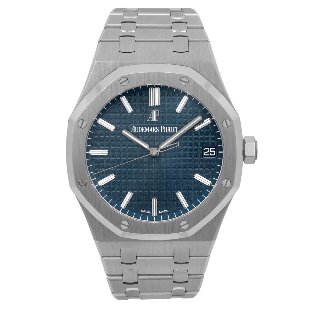 Front Full View Of Audemars Piguet 15500ST.OO.1220ST.01 Stainless Steel Watch Pre Owned Condition Excellent