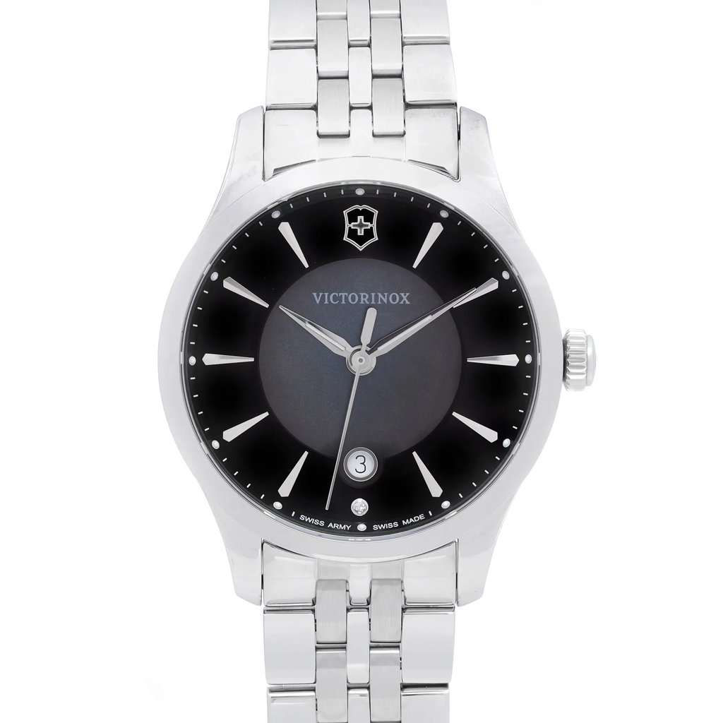 Up Close Front Facing Picture Of Victorinox 241751 Stainless Steel Watch Display Model Condition