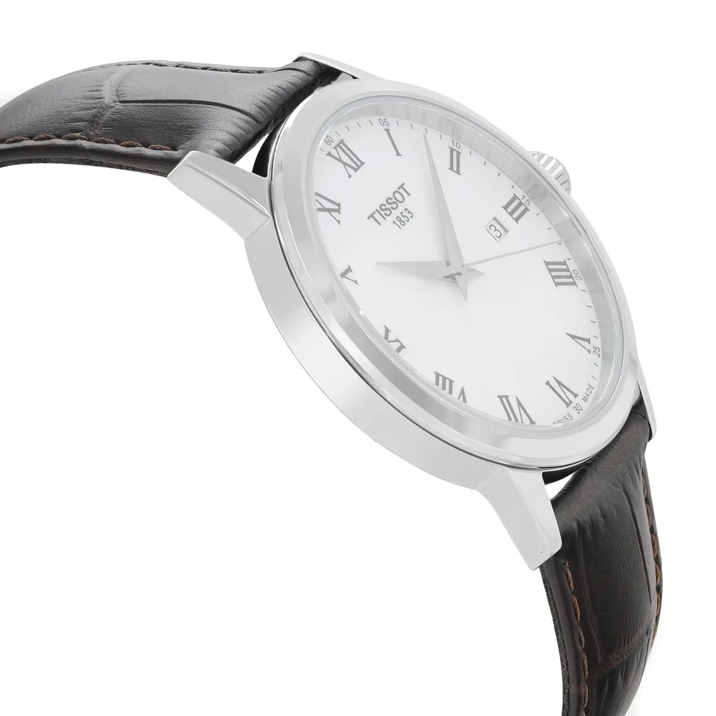 View Of Opposite Crown Facing Side Of Tissot T129.410.16.013.00 Stainless Steel Watch Display Model Condition