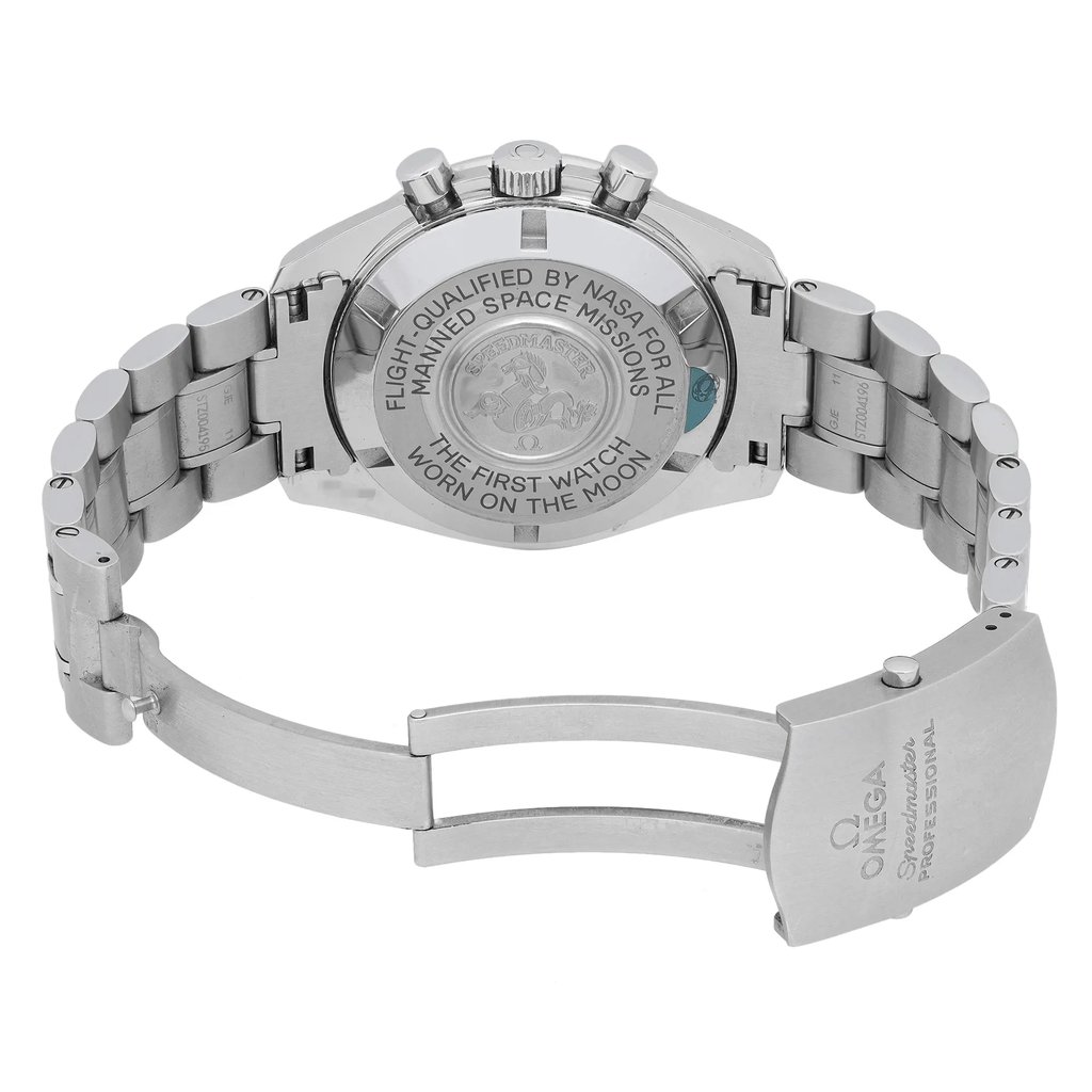 Back View Of Screwback Back Case And Open Stainless Steel Band Of OMEGA 311.30.42.30.01.005 Watch Pre Owned Condition