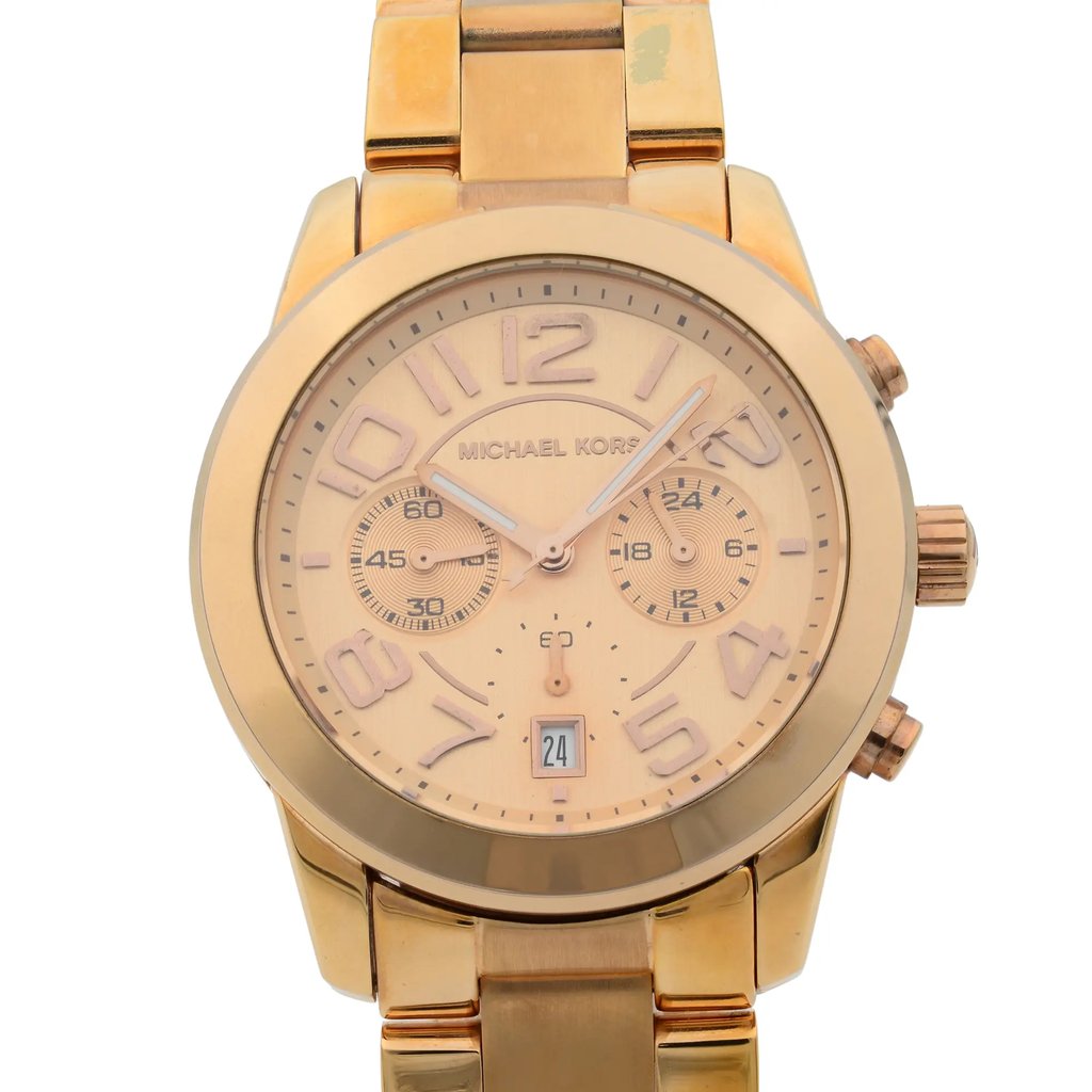 Up Close Front Facing Picture Of Michael Kors MK5727 Stainless Steel Watch Pre Owned Condition