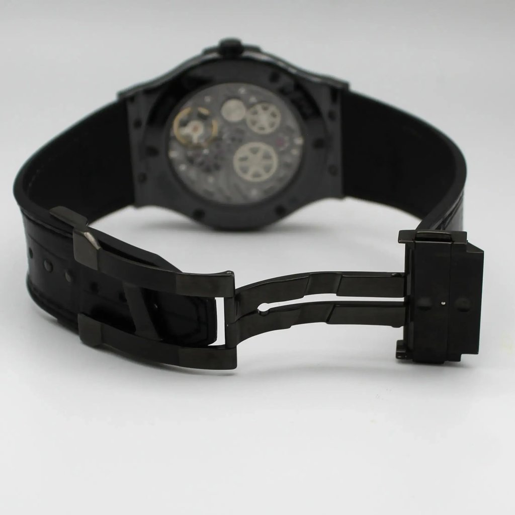 Back View Of Exhibition Back Case And Open Rubber Band Of Hublot 515.CM.1040.LR.SHC13 Watch Pre Owned Condition