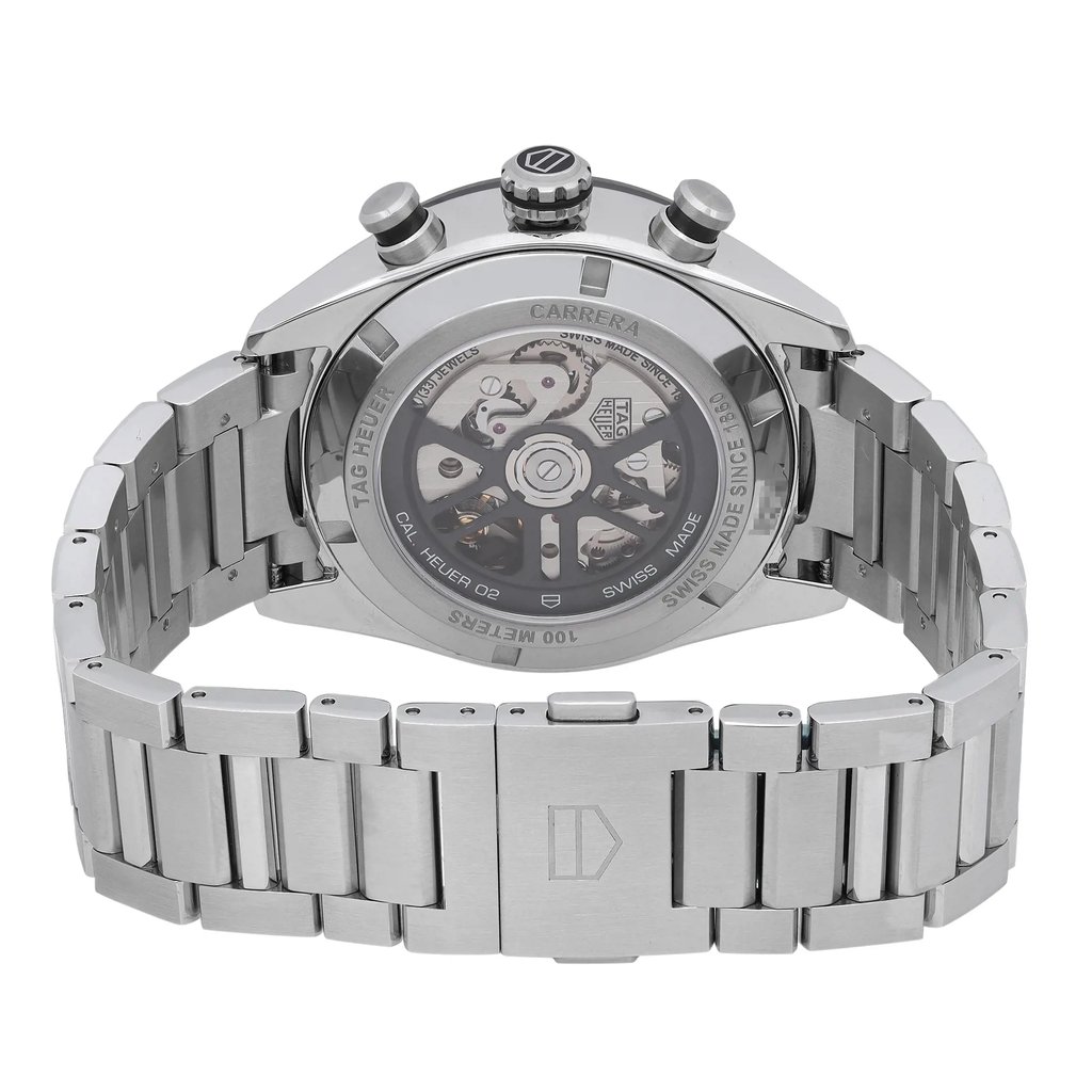 Back View Of Exhibition Back Case And Closed Stainless Steel Band Of TAG Heuer CBN2A1B.BA0643 Watch Unworn Condition