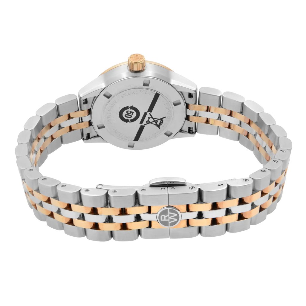 Back View Of Solid Back Case And Closed Stainless Steel Band Of RAYMOND WEIL 5629-SP5-20021 Watch Display Model Condition