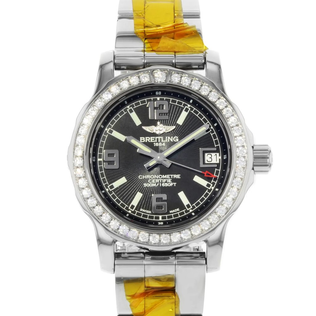Up Close Front Facing Picture Of Breitling A7738753/BB51-158A Stainless Steel Watch Display Model Condition