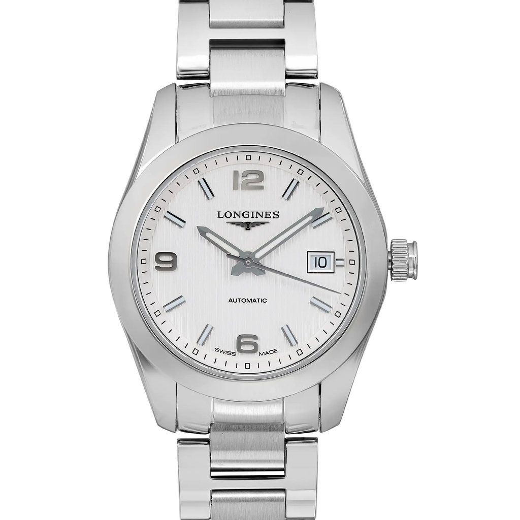 Up Close Front Facing Picture Of Longines L2.285.4.76.6 Stainless Steel Watch Display Model Condition