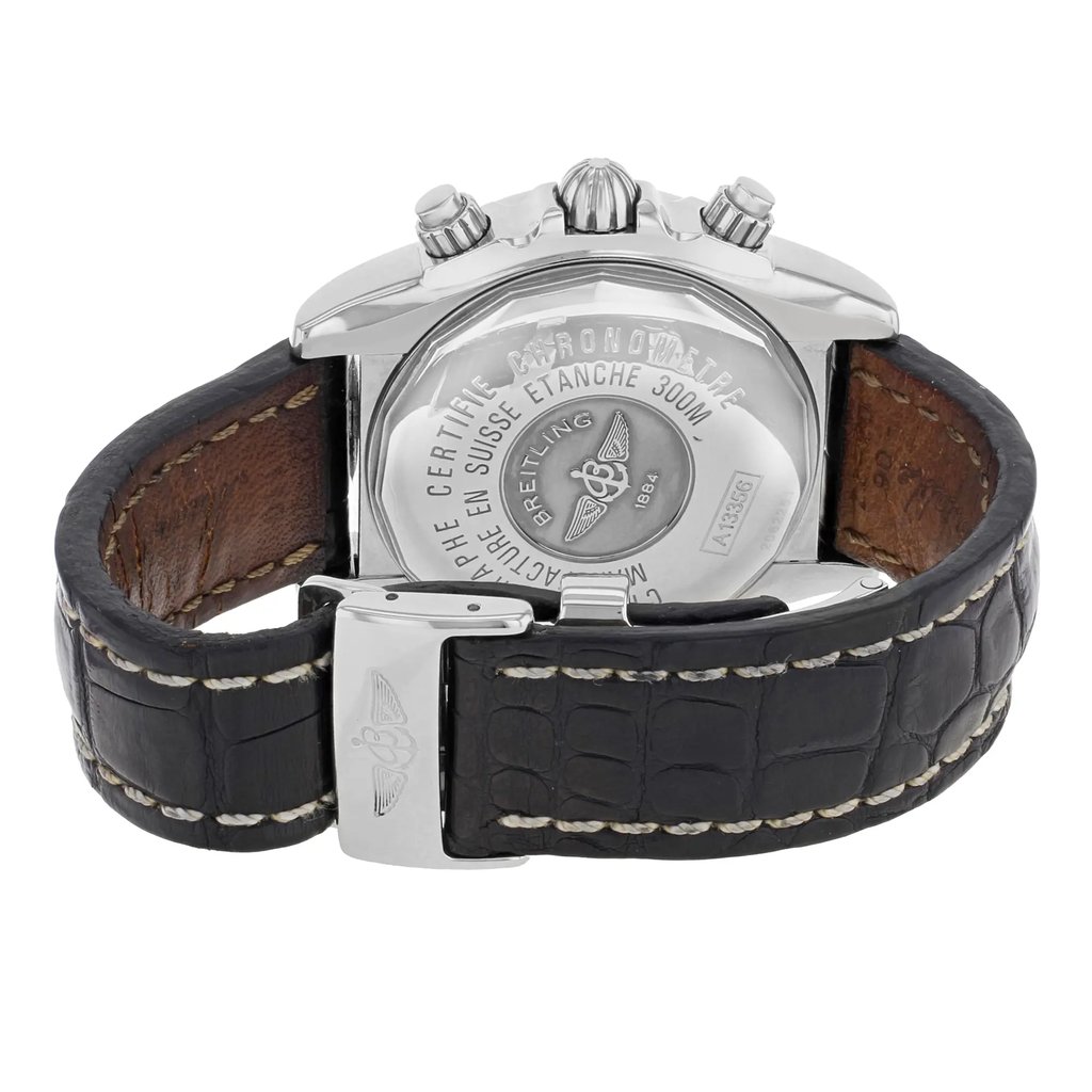 Back View Of {Caseback} Back Case And Closed Leather Band Of Breitling A1335611/B719-1CD Watch Pre Owned Condition