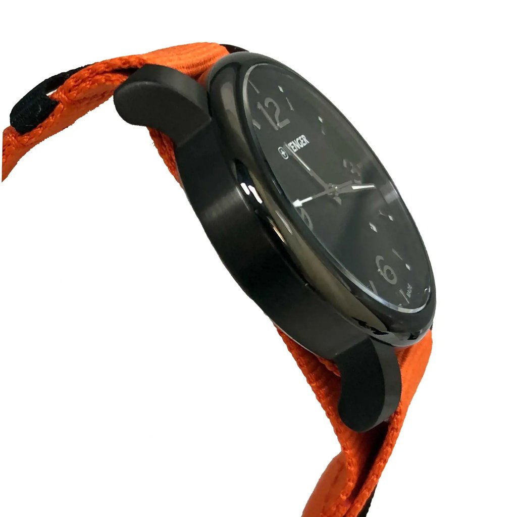 View Of Opposite Crown Facing Side Of Wenger 60.1041.131 Stainless Steel Watch Display Model Condition