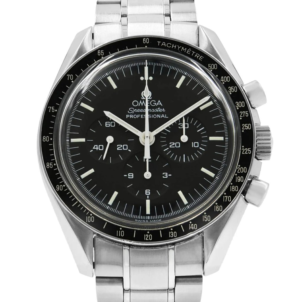 Up Close Front Facing Picture Of OMEGA 3570.50.00 Stainless Steel Watch Pre Owned Condition