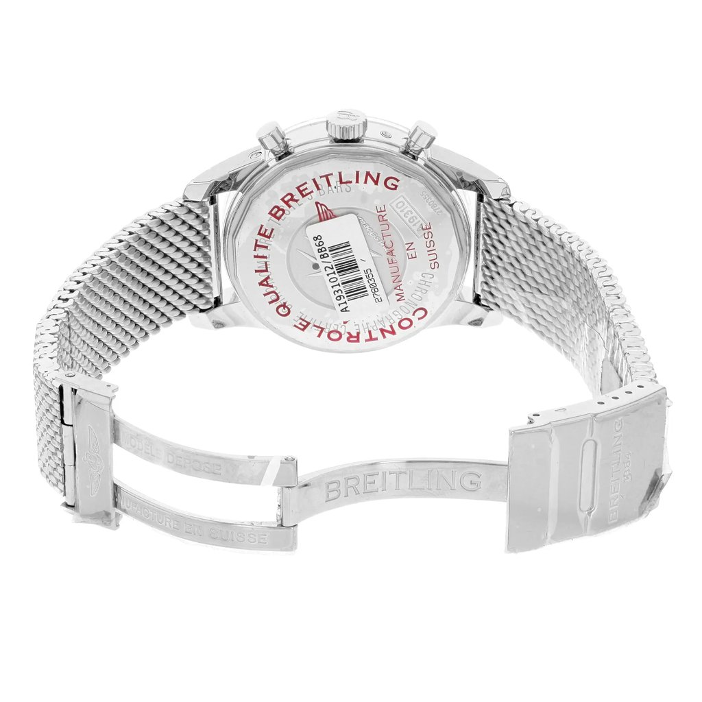 Back View Of {Caseback} Back Case And Open Stainless Steel Band Of Breitling A1931012/BB68-154A Watch Display Model Condition