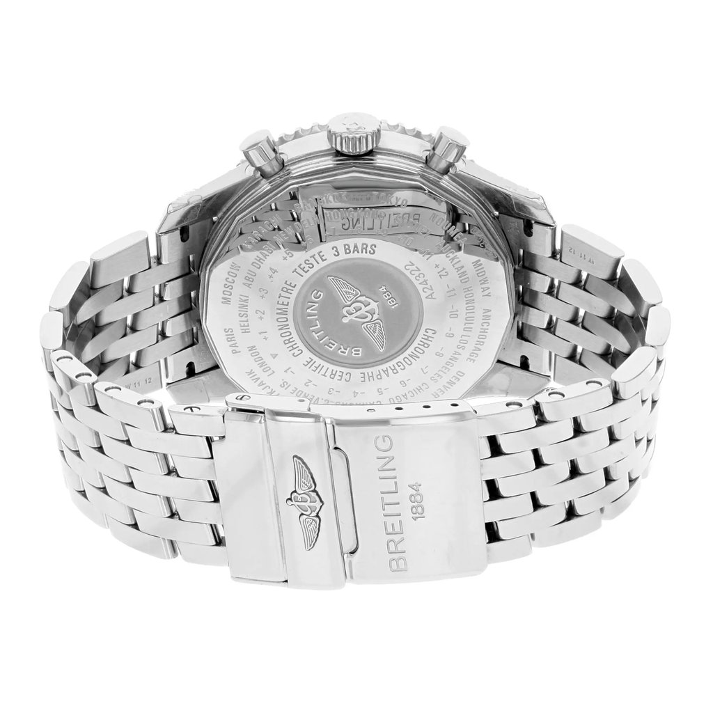 Back View Of {Caseback} Back Case And Closed Stainless Steel Band Of Breitling A2432212 / B726-443A Watch Display Model Condition