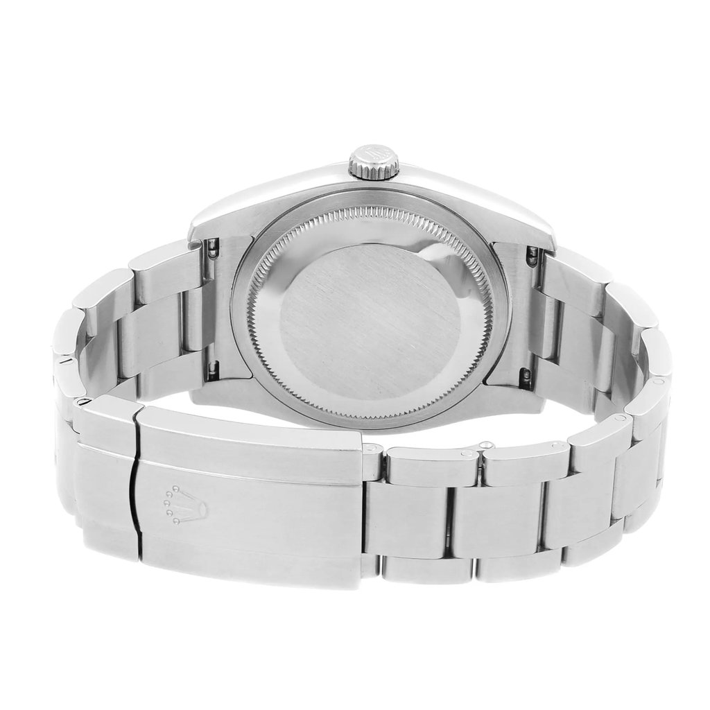 Back View Of Screwback Back Case And Closed Stainless Steel Band Of Rolex 116000 Watch Pre Owned Condition