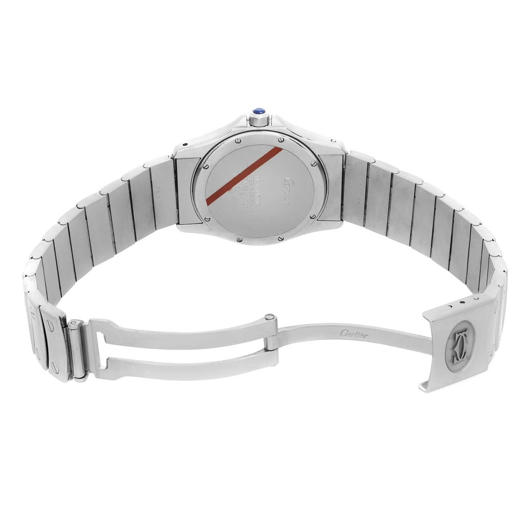 Back View Of Screwback Back Case And Open Stainless Steel Band Of Cartier 1920-1 Watch Pre Owned Condition