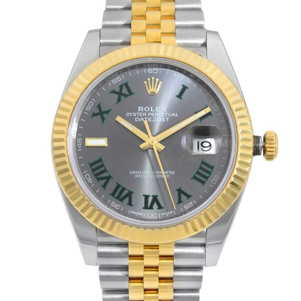 Up Close Front Facing Picture Of Rolex 126333GYRJ Stainless Steel Watch Pre Owned Condition