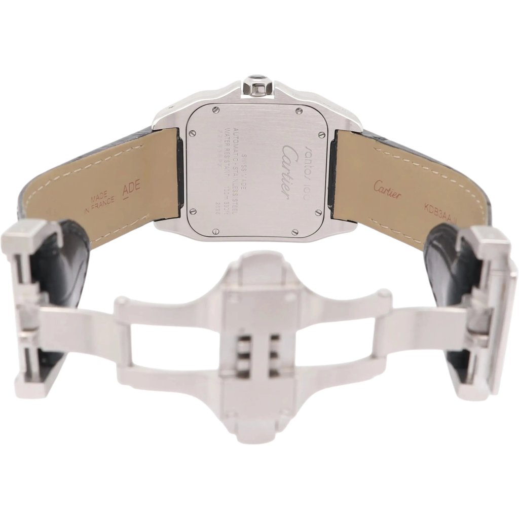 Back View Of Screwback Back Case And Open Leather Band Of Cartier W20073X8 Watch Pre Owned Condition