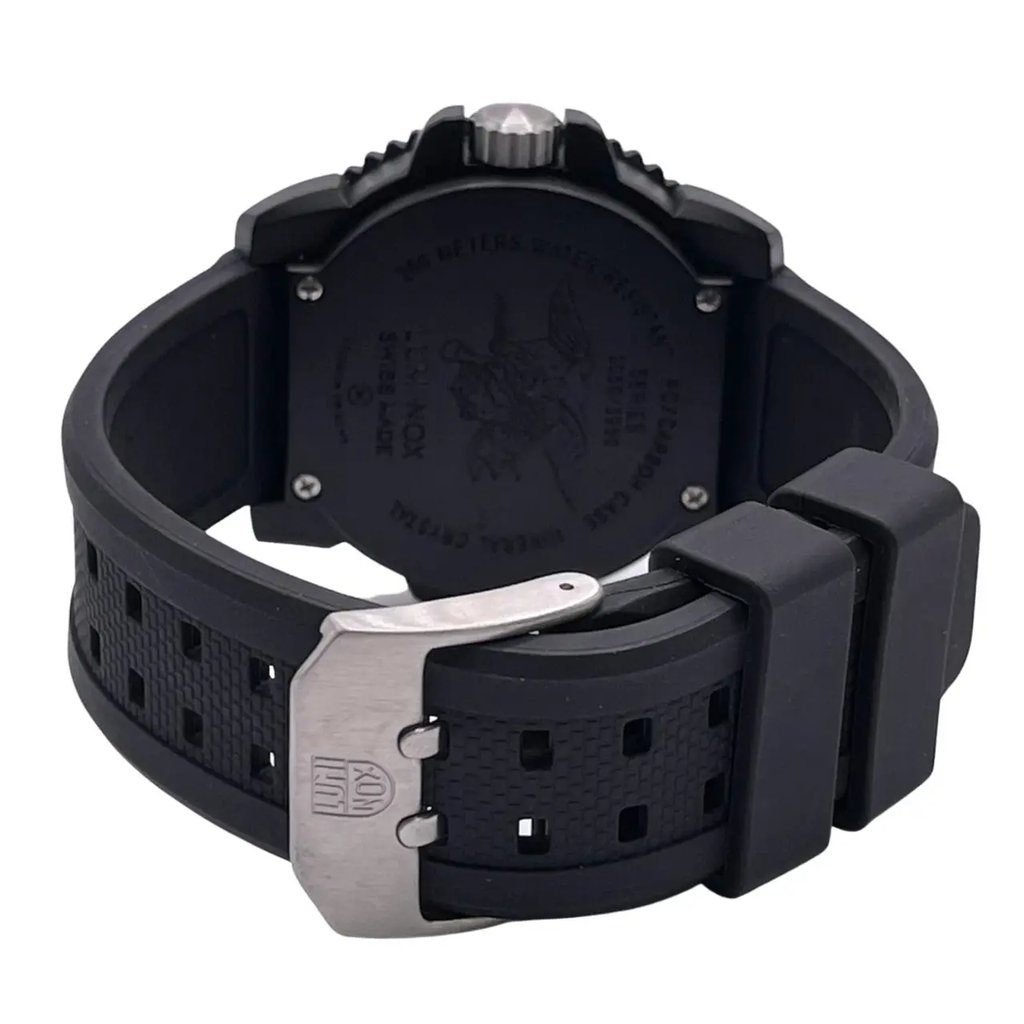 Back View Of Screwback Back Case And Closed Rubber Band Of Luminox XS.3051.25TH Watch Pre Owned Condition