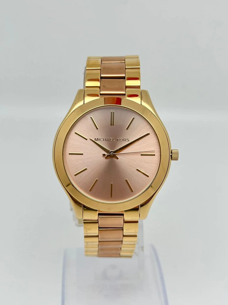 Front Full View Of Michael Kors MK3493 Stainless Steel Watch Pre Owned Condition {Product Condition}