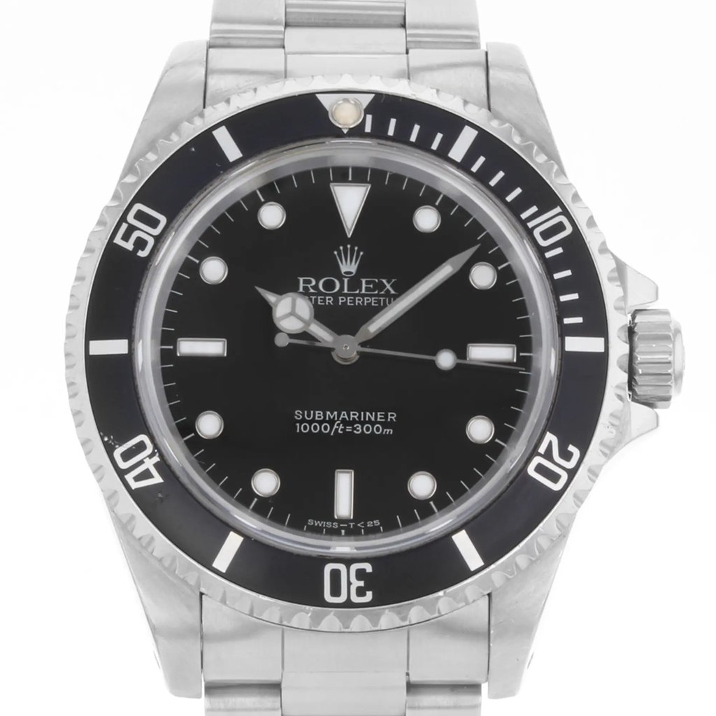 Up Close Front Facing Picture Of Rolex 14060 Stainless Steel Watch Pre Owned Condition