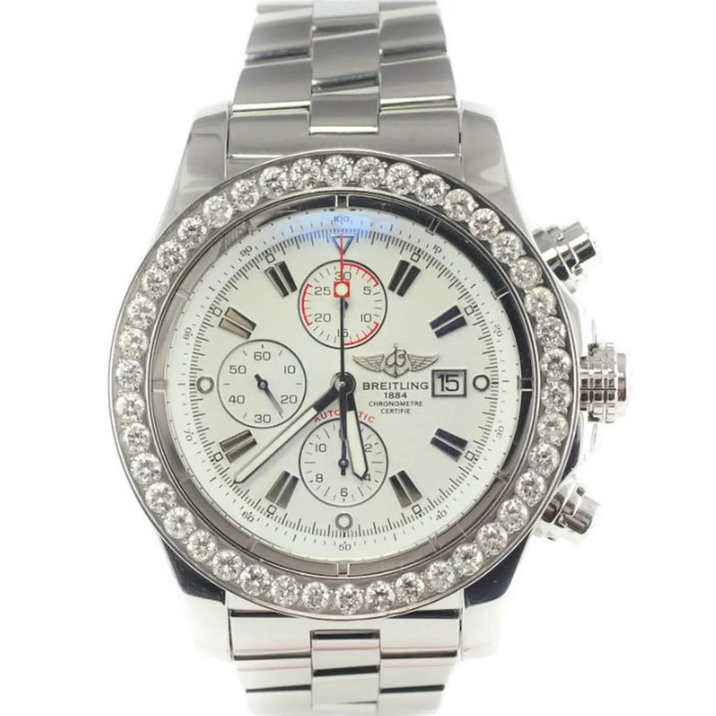 Front Full View Of Breitling A1337011/A660-135A Stainless Steel Watch Pre Owned Condition {Product Condition}