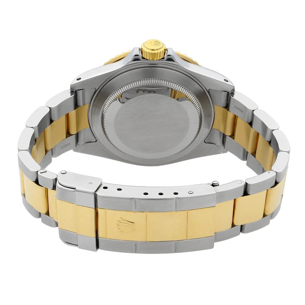 Back View Of Solid Back Case And Closed Gold Plated,Stainless Steel,Gold Band Of Rolex 16613 Watch Pre Owned Condition