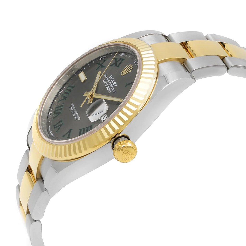 View Of Crown Facing Side Of Rolex 126333GYRO Stainless Steel Watch Unworn Condition