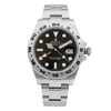 An image of a Wristwatch by Rolex. This Pre Owned item is designed for Men, featuring a Luxury style. It has a Mechanical (Automatic) movement and an Analog display with a Black dial color. The indices include 12-Hour Dial,Non-Numeric Hour Marks. The band is made of Stainless Steel and the case is made of Stainless Steel. The watch has a Round shape with a case size of 42 mm and a case thickness of 13 mm.