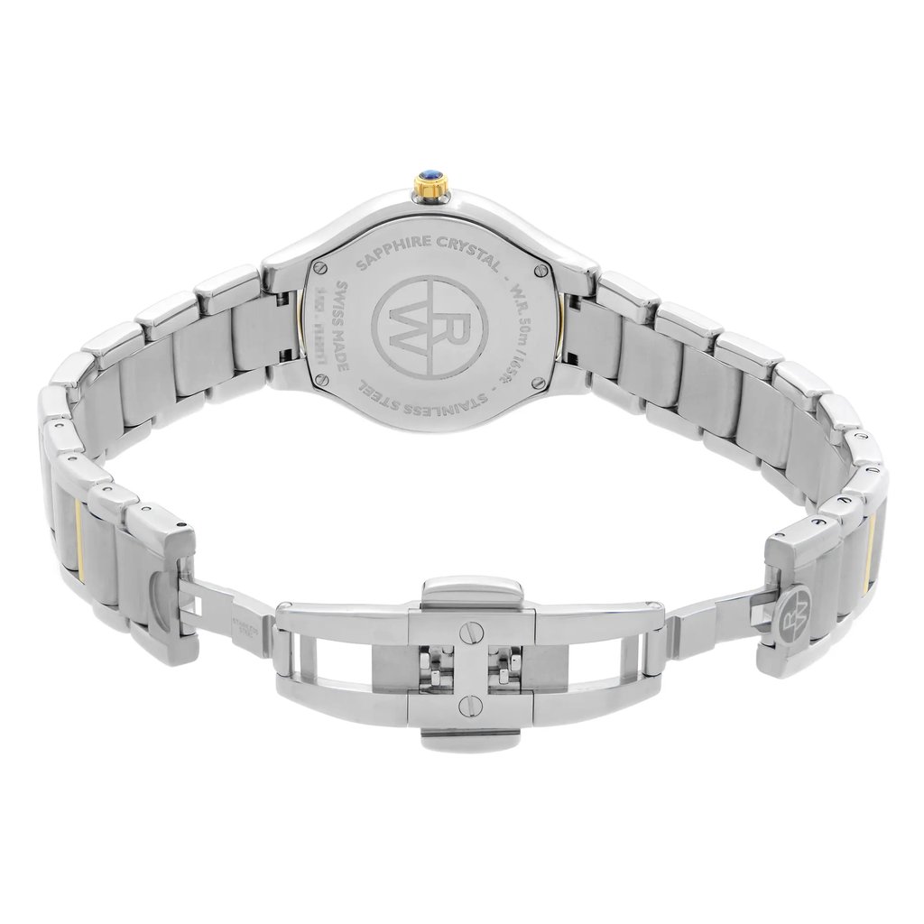 Back View Of Solid Back Case And Open Stainless Steel Band Of RAYMOND WEIL 5132-STP-00985 Watch Display Model Condition