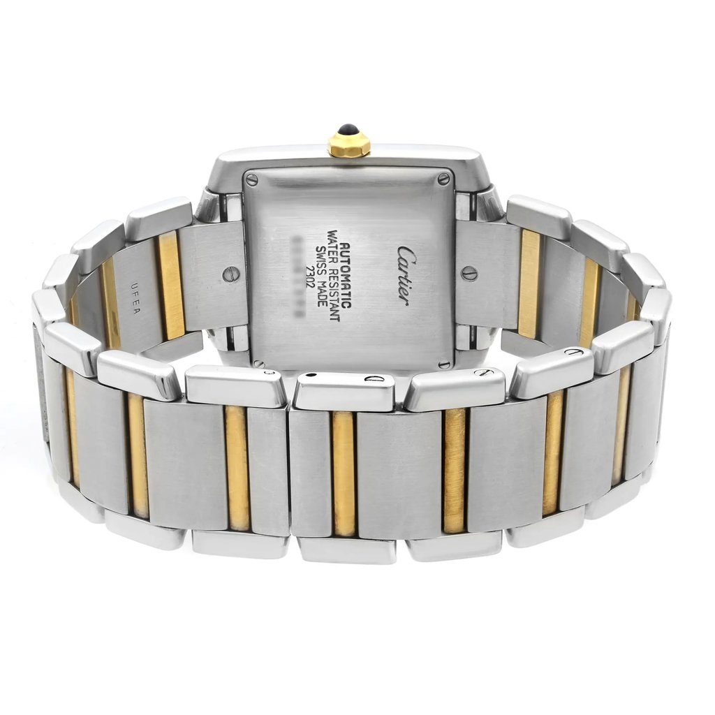Back View Of Screwback Back Case And Closed Stainless Steel,Gold Band Of Cartier W51005Q4 Watch Pre Owned Condition