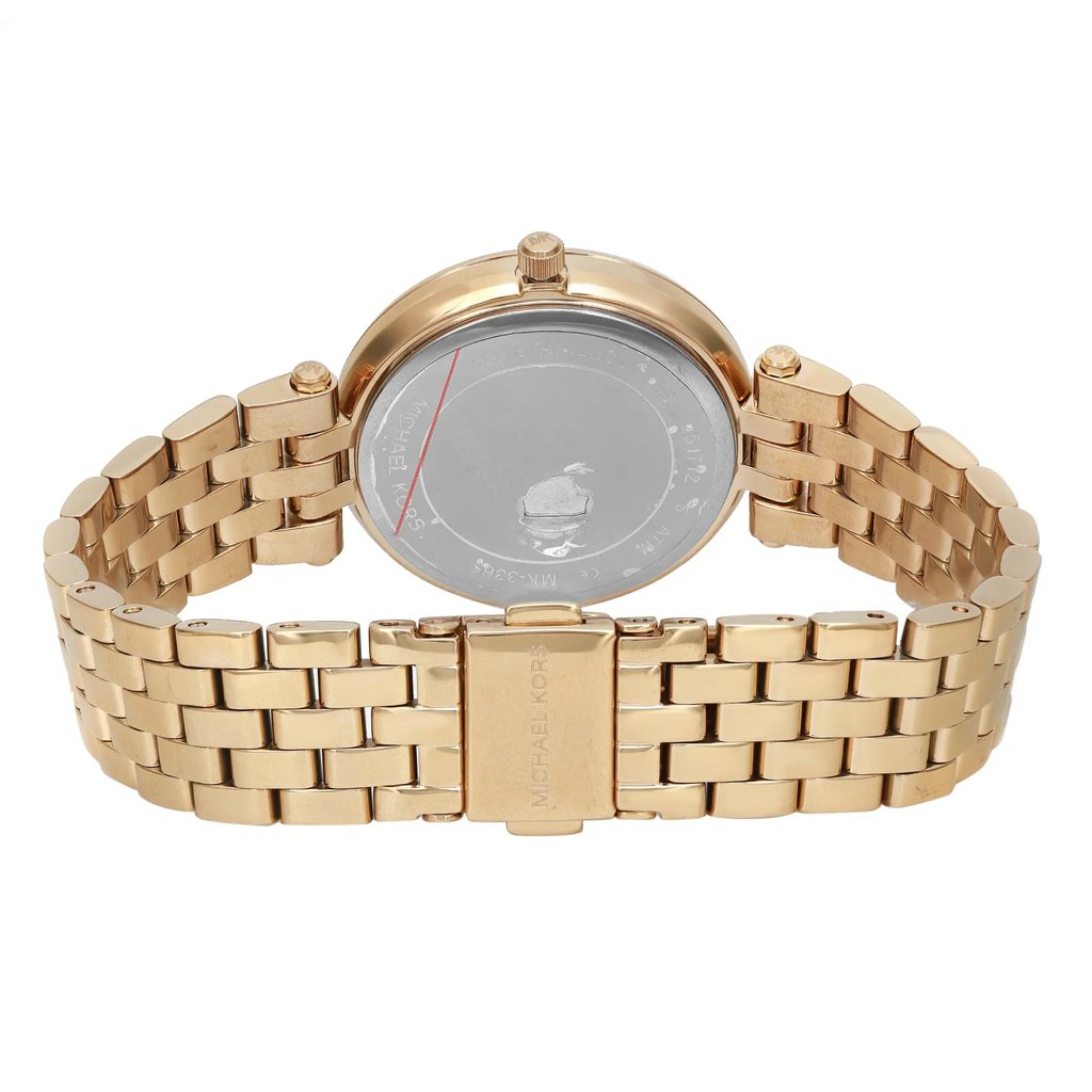 Back View Of Solid Back Case And Closed Stainless Steel Band Of Michael Kors MK3365 Watch New With Defects Condition