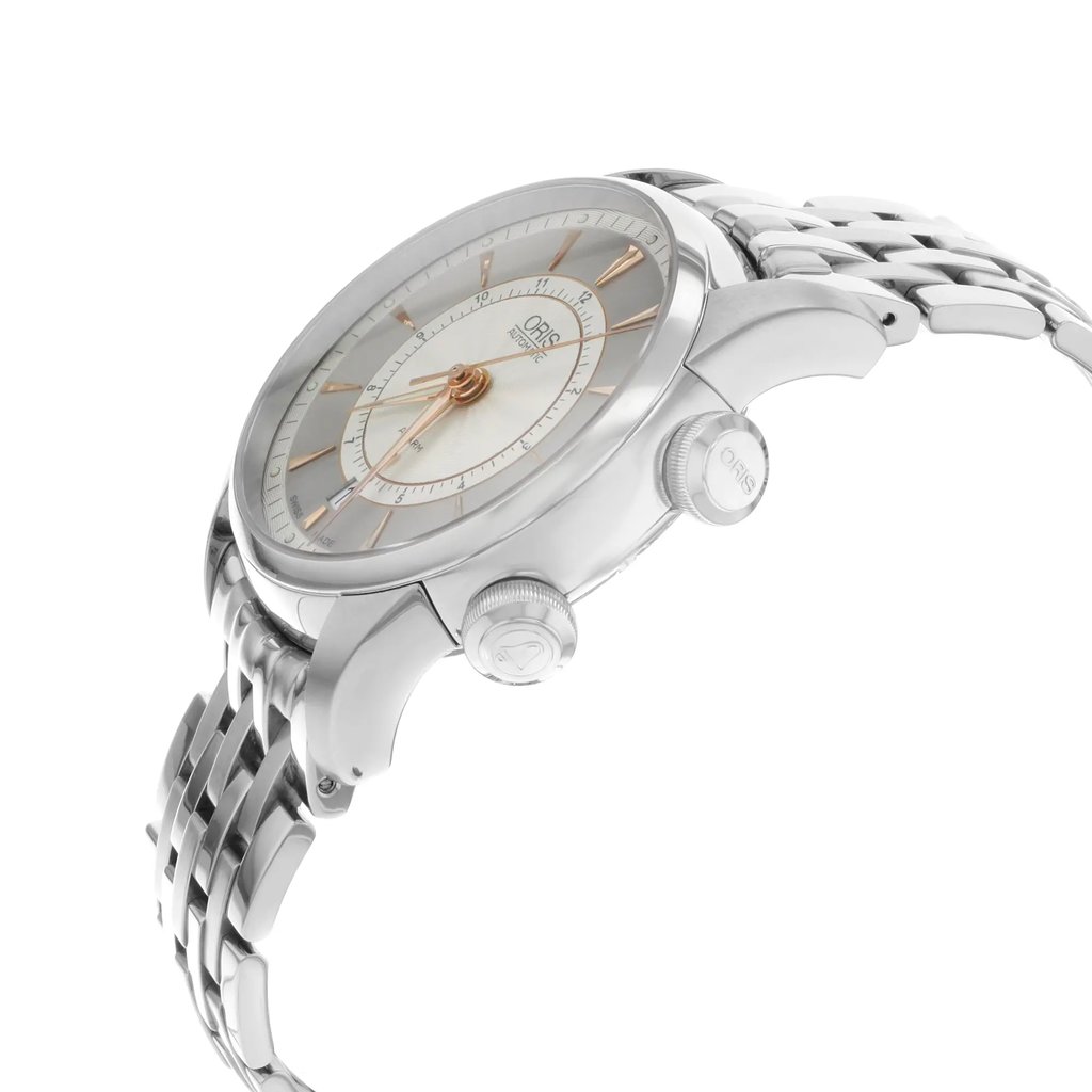 View Of Crown Facing Side Of Oris 01 908 7607 4051-Set-MB Stainless Steel Watch Unworn Condition