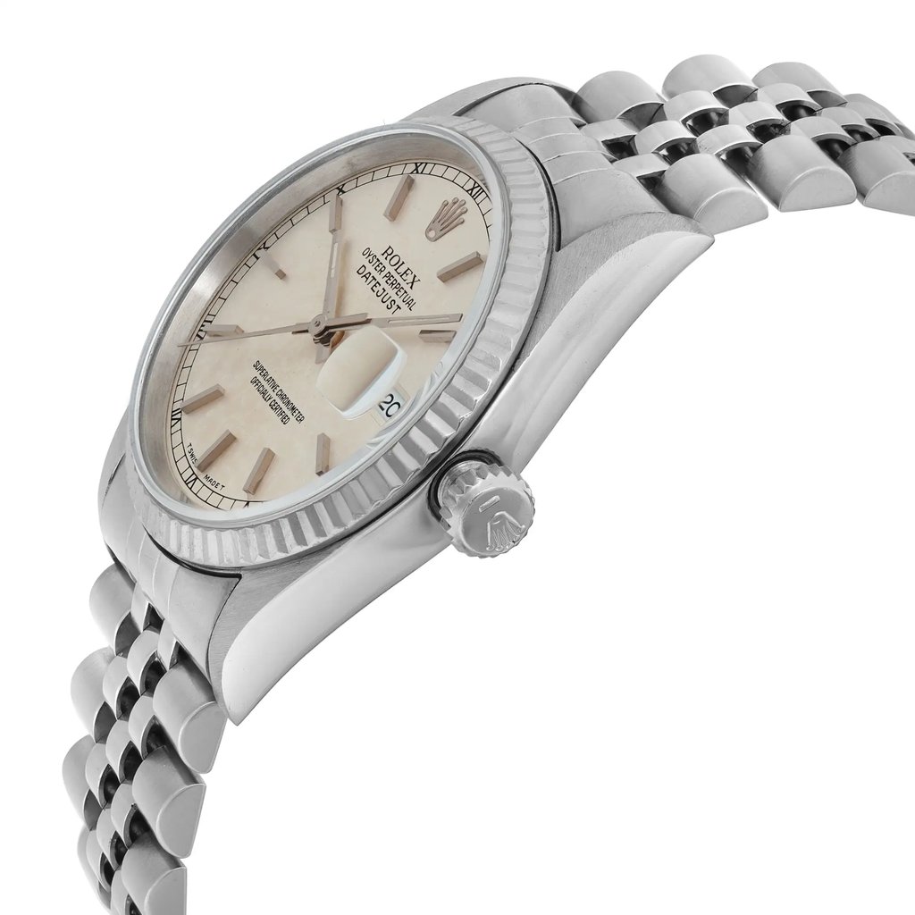 View Of Crown Facing Side Of Rolex 16234 Stainless Steel Watch Pre Owned Condition