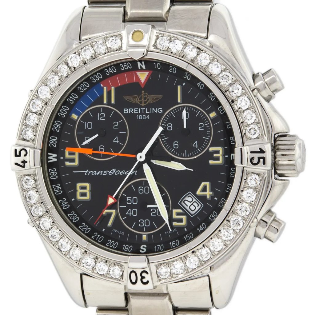 Up Close Front Facing Picture Of Breitling A530401 Stainless Steel Watch Pre Owned Condition