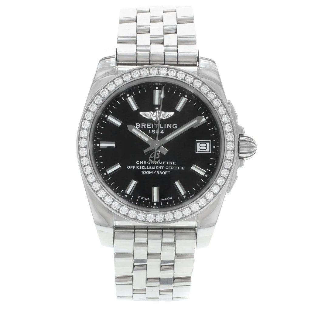 Front Full View Of Breitling A7433053/BE08-376A Stainless Steel Watch Display Model Condition {Product Condition}