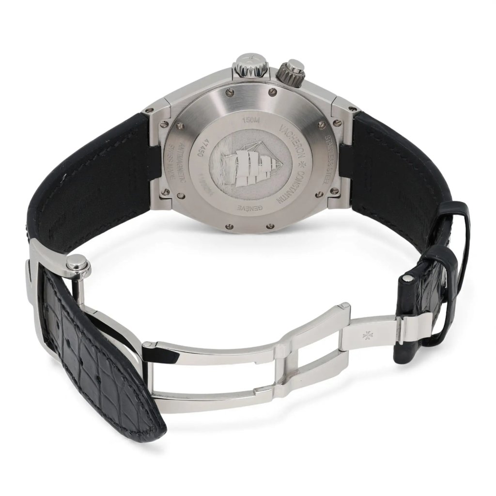 Back View Of Screwback Back Case And Open Leather Band Of Vacheron Constantin 49150/000W Watch Pre Owned Condition