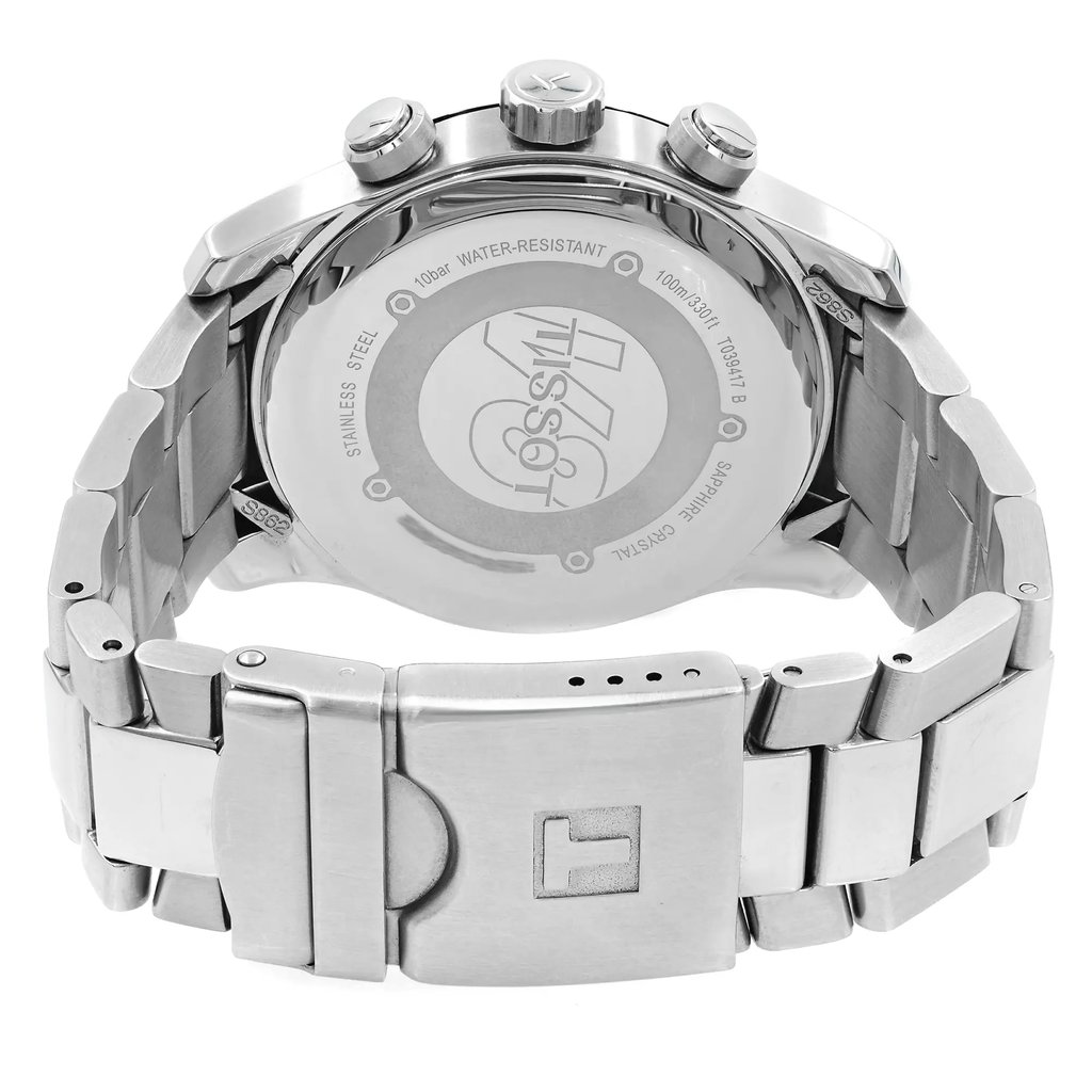 Back View Of Solid Back Case And Closed Stainless Steel Band Of Tissot T039.417.21.057.00 Watch New With Defects Condition