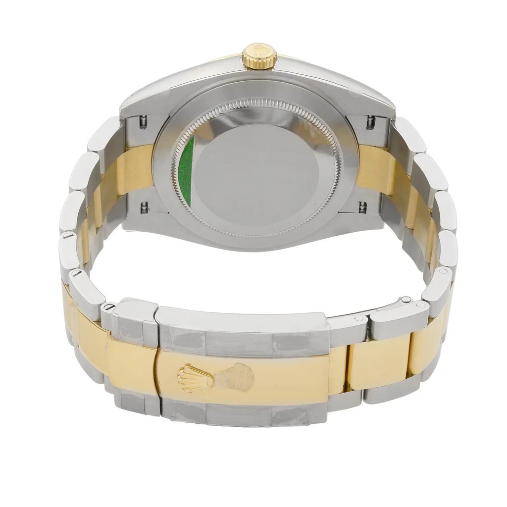 Back View Of {Caseback} Back Case And Closed Stainless and Solid Gold Band Of Rolex 126333 Watch Unworn Condition