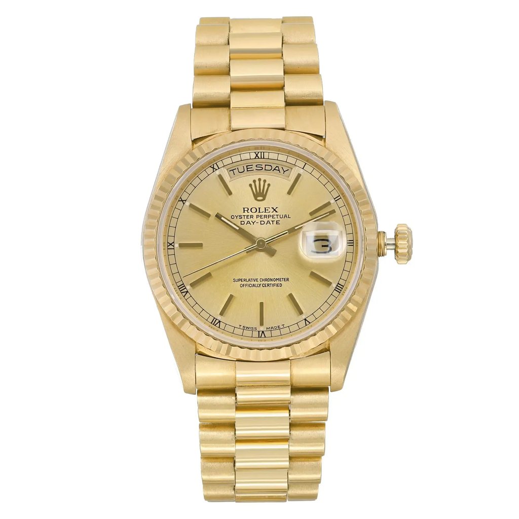 Front Full View Of Rolex 18238 Gold 18kt Watch Pre Owned Condition Good