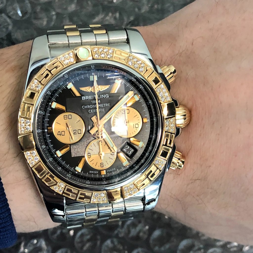 Up Close Front Facing Picture Of Breitling CB0110AA/B968-375C Stainless Steel Watch Pre Owned Condition