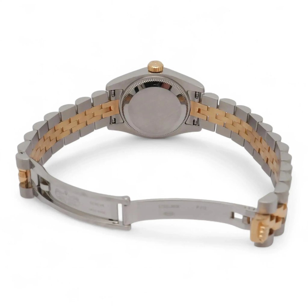 Back View Of Screwback Back Case And Open Silicone Band Of Rolex 179173 Watch Pre Owned Condition