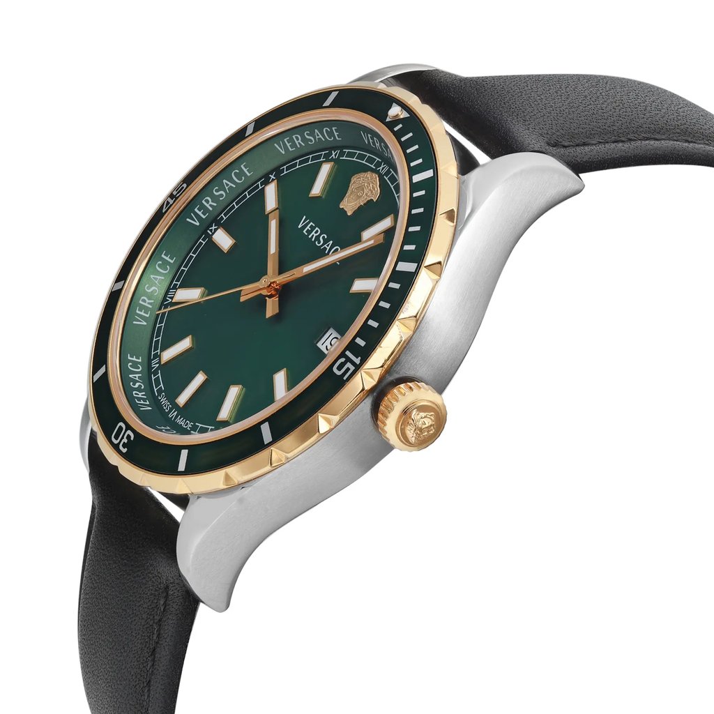 View Of Crown Facing Side Of Versace VE3A00322 Stainless Steel Watch Display Model Condition