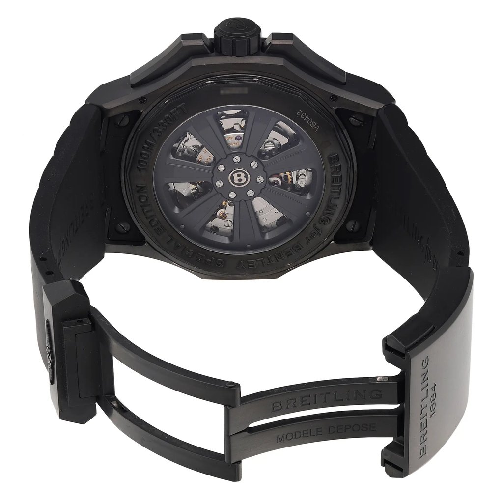 Back View Of Exhibition Back Case And Open Rubber Band Of Breitling VB043222/BD69-222S Watch Pre Owned Condition
